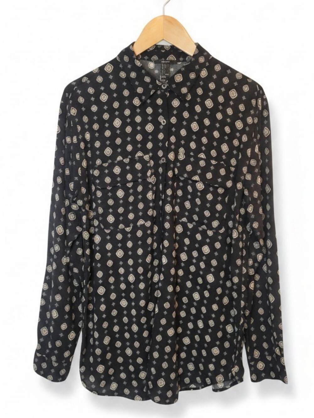 Women’s Black Patterned Button-Up Blouse
